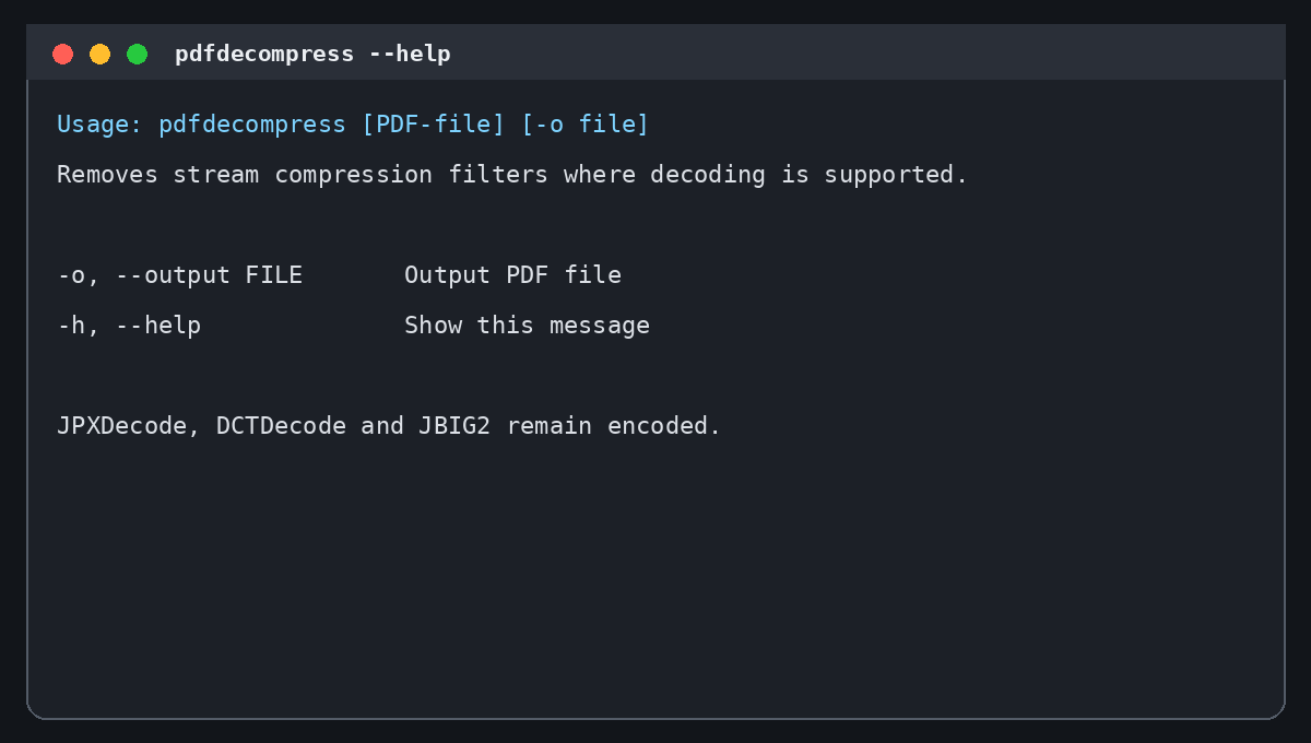Ограничения и параметры pdfdecompress