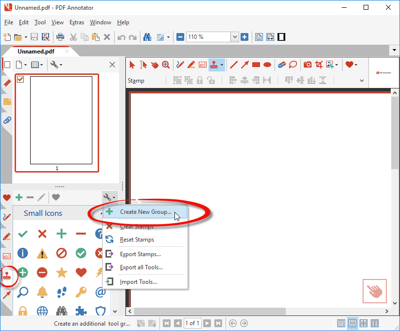 Настройка группы штампов в PDF Annotator