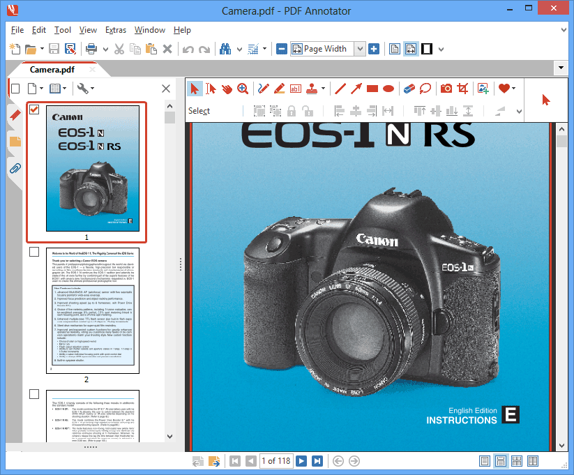 Миниатюры страниц в диспетчере PDF Annotator