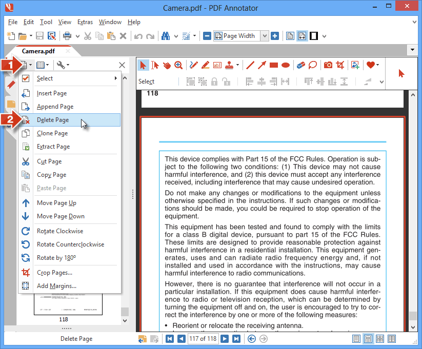 Команды управления страницами PDF Annotator