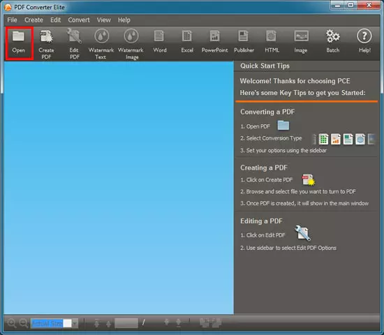 Главное окно PDF Converter Elite с панелью быстрых подсказок