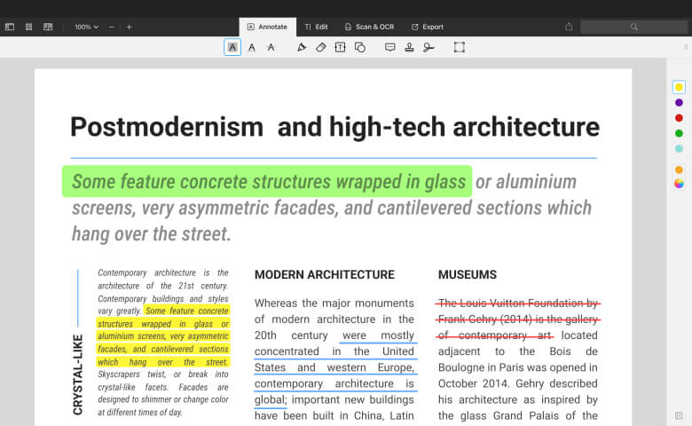 Выделение, подчёркивание и другие текстовые пометки в PDF Expert