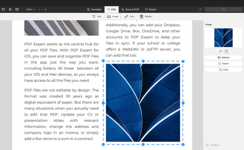 Замена и масштабирование изображения на странице PDF Expert