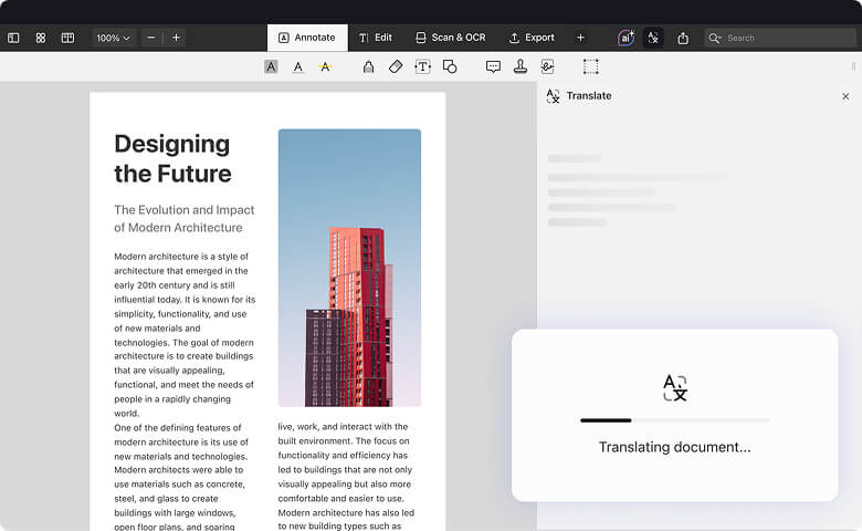 Локальный перевод документа в PDF Expert на Mac