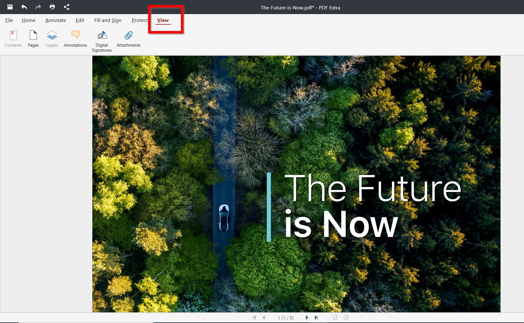 Вкладка View с панелями навигации PDF Extra