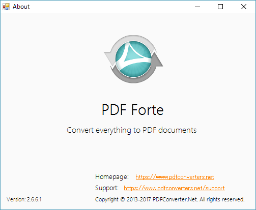 Окно About программы PDF Forte
