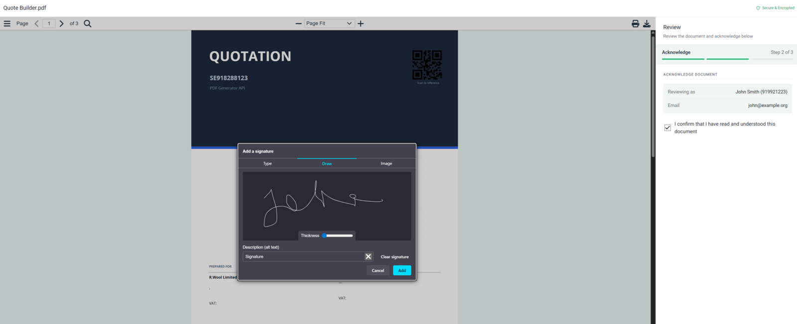 Поток просмотра и рисования подписи в Document Viewer PDF Generator API