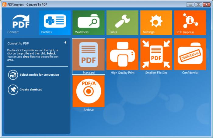 Профили PDF Impress для обычного, качественного, компактного и архивного PDF