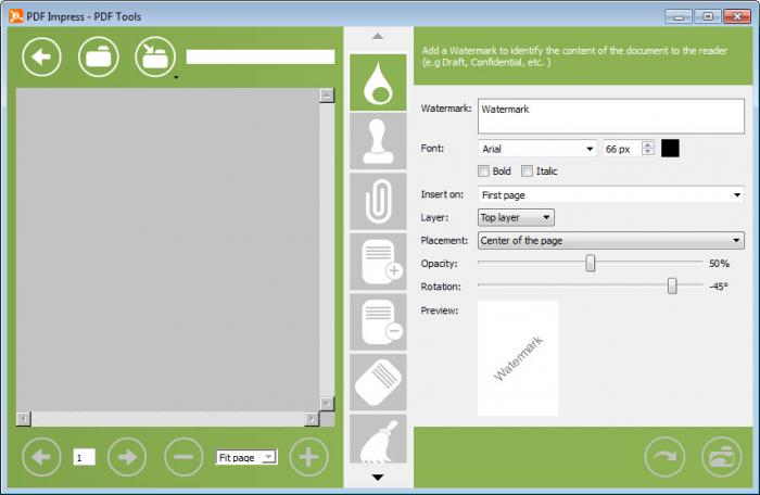 PDF Tools в PDF Impress: настройка текста, прозрачности и поворота водяного знака
