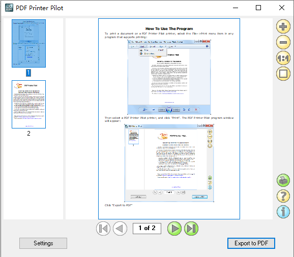 Главное окно PDF Printer Pilot с миниатюрами и первой страницей