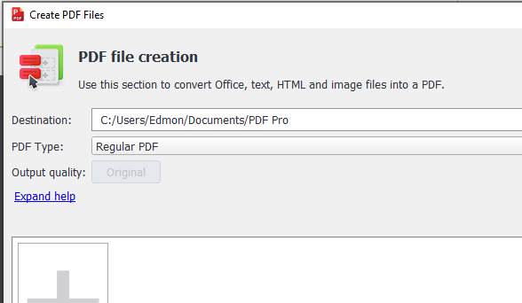 Диалог создания PDF из файлов в PDF Pro