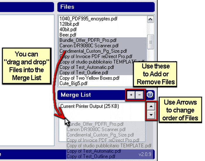 Объединение PDF в Merge List и изменение порядка файлов