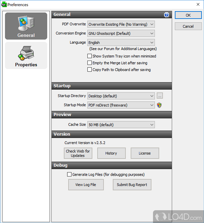 Окно Preferences в PDF ReDirect 2.5.2