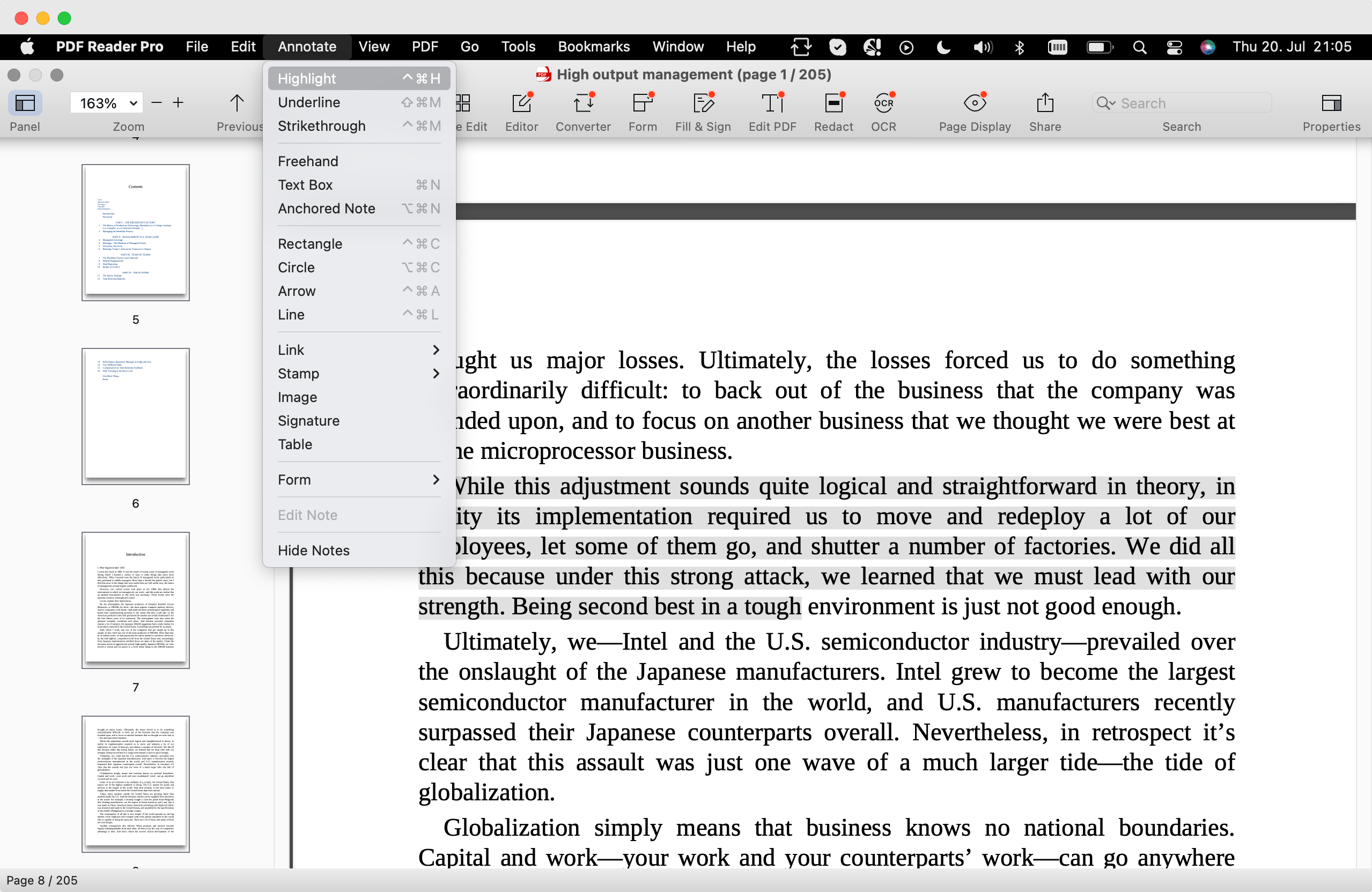 Системное меню и панель PDF Reader Pro для macOS