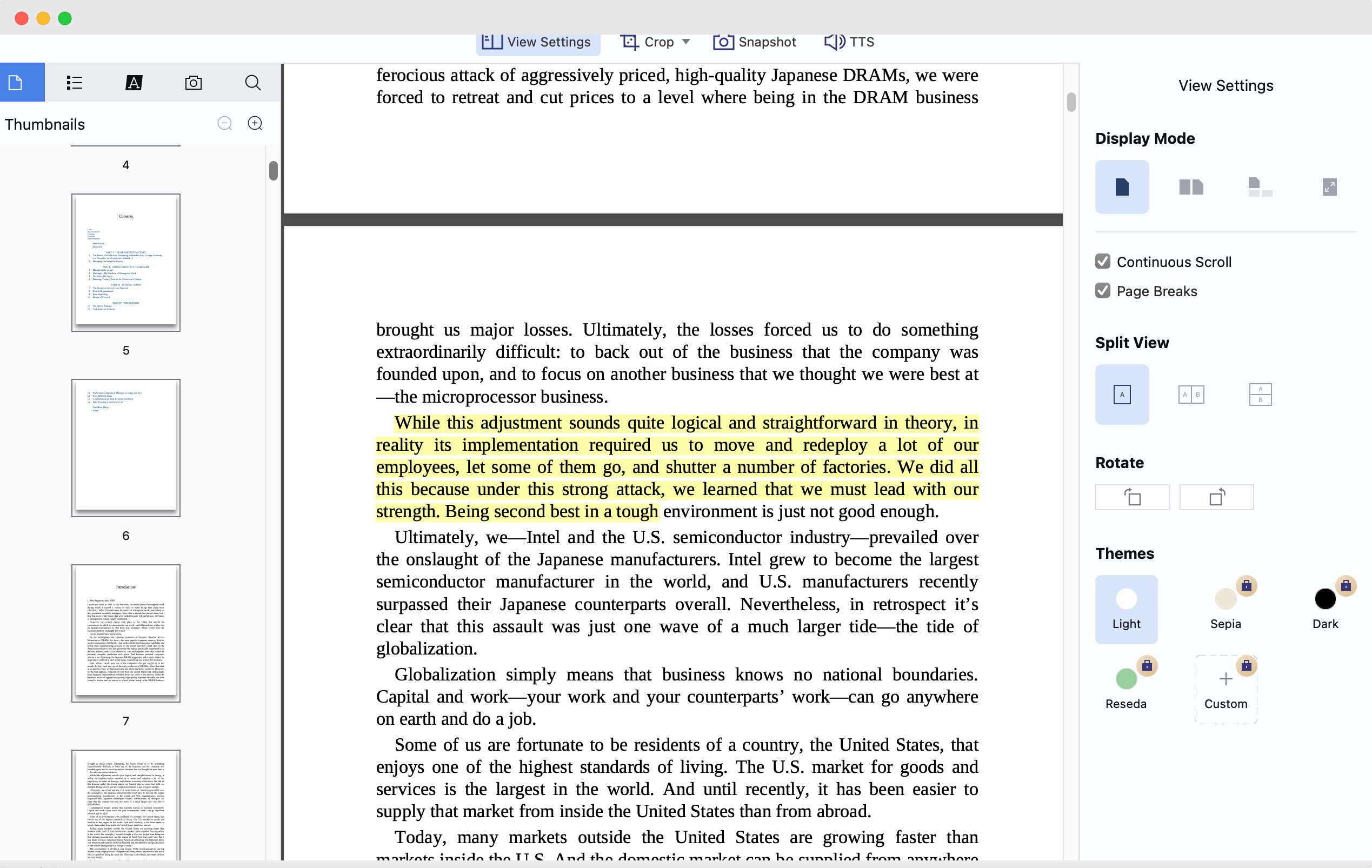 Настройки отображения страниц и тем в PDF Reader Pro