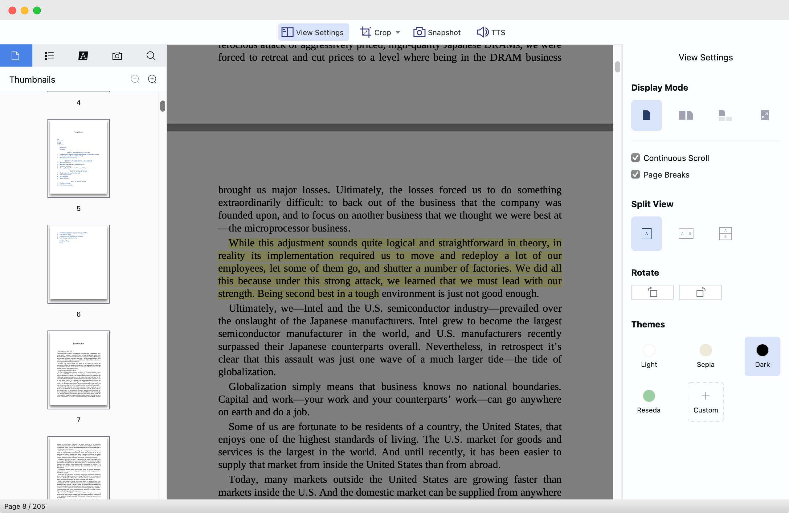 Тёмная тема чтения в PDF Reader Pro