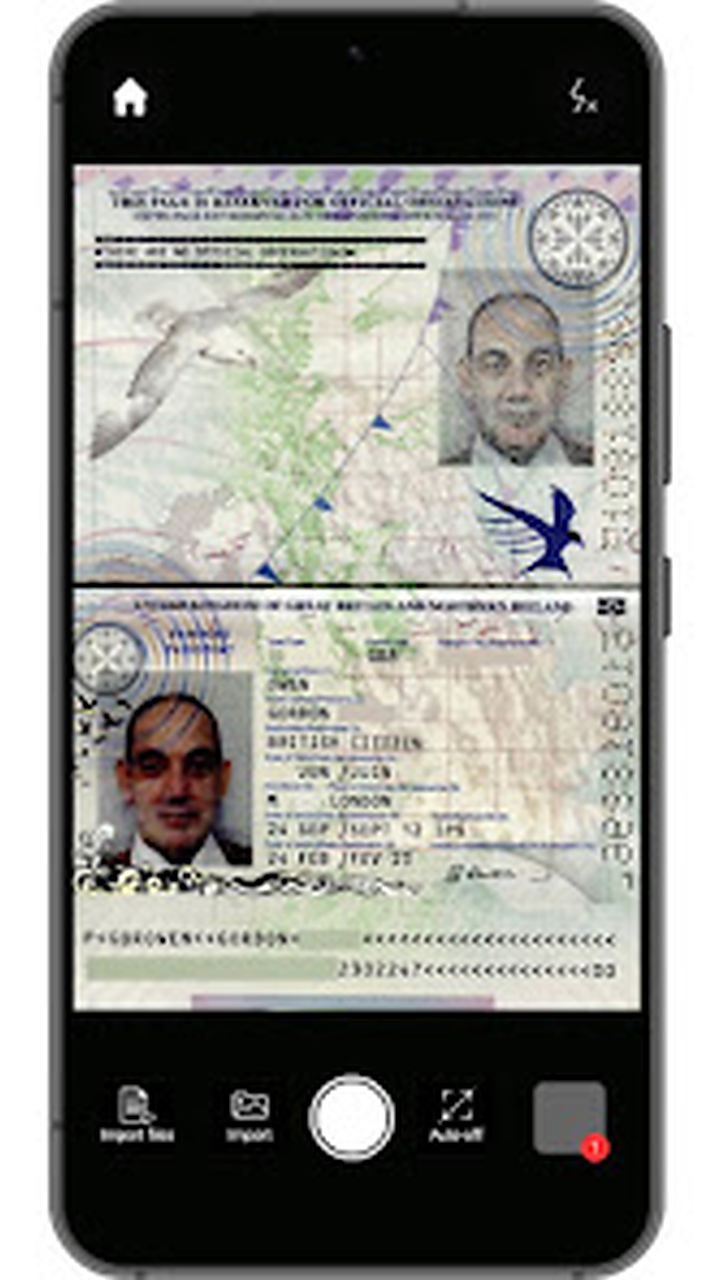 Режим съёмки удостоверения в PDF Scanner App