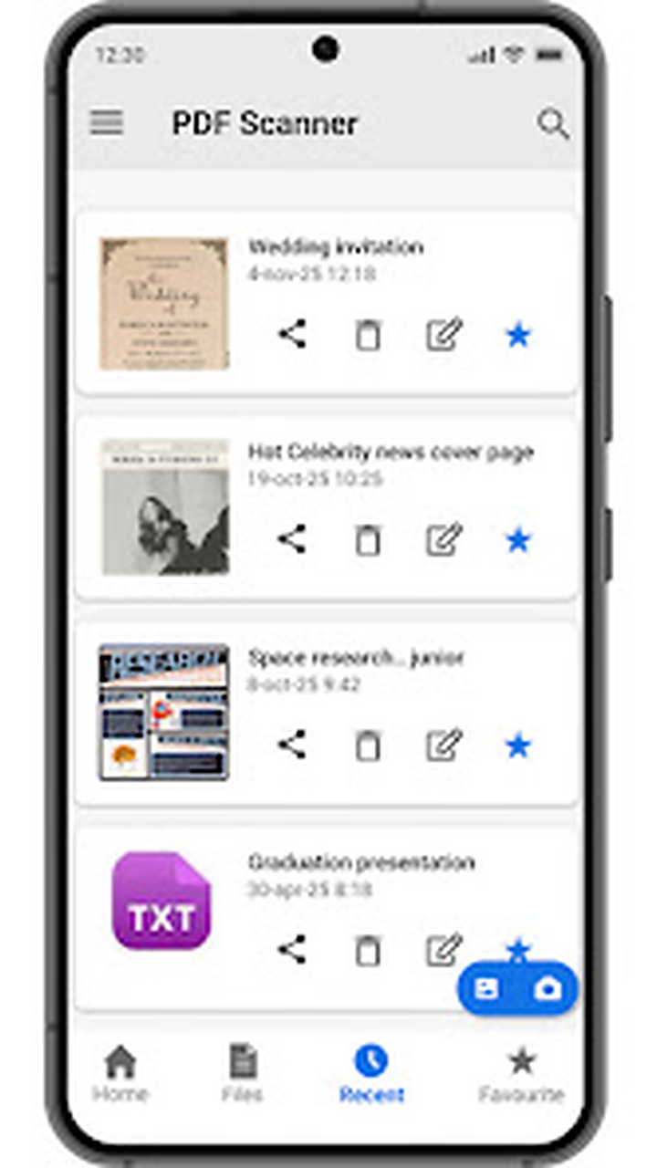 Список документов и нижняя навигация PDF Scanner App