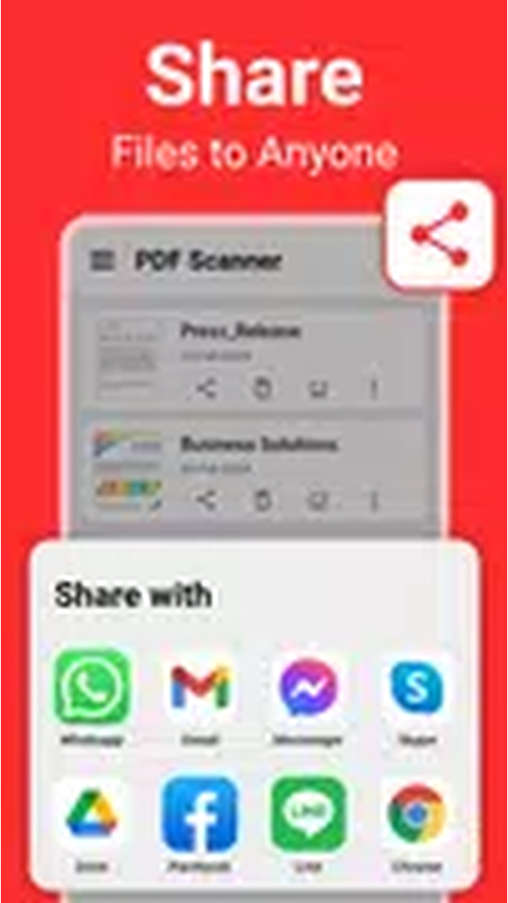 Системное меню Android для отправки сохранённого скана