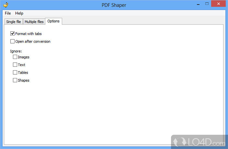 Исторический интерфейс PDF Shaper: параметры обработки