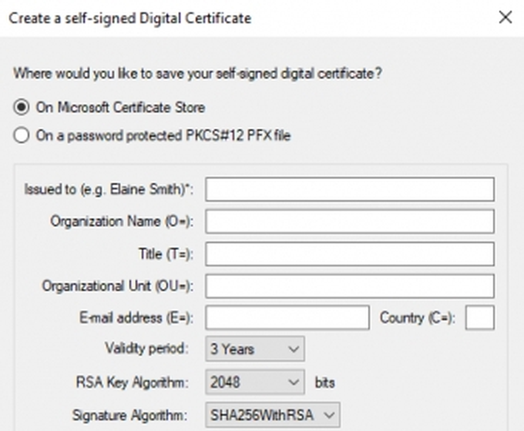 Создание самоподписанного тестового сертификата в PDF Signer