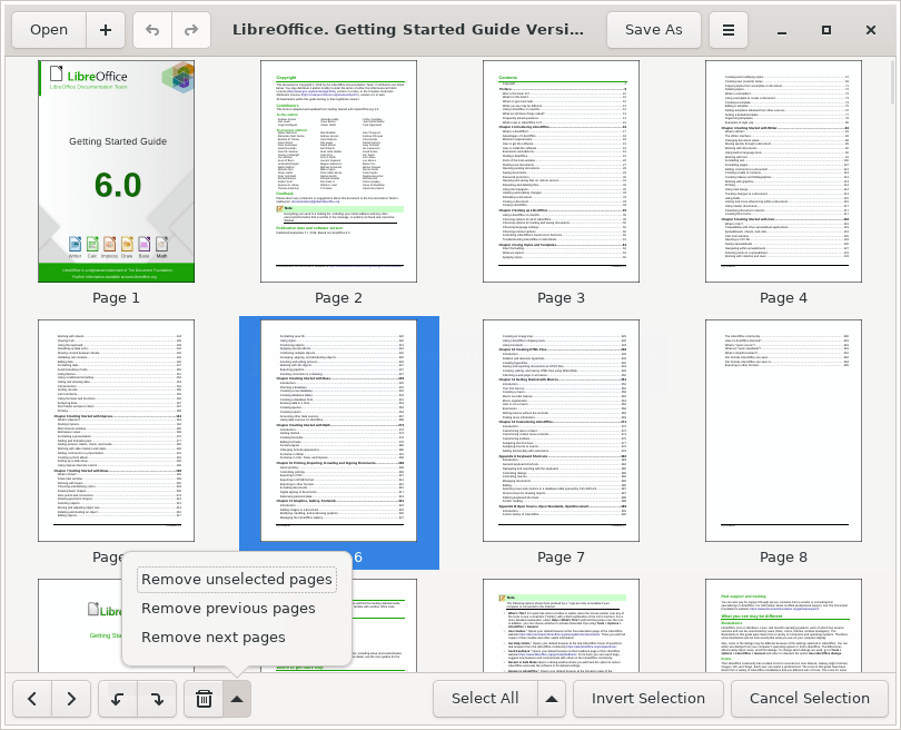 Меню удаления выбранных и соседних страниц PDF Slicer