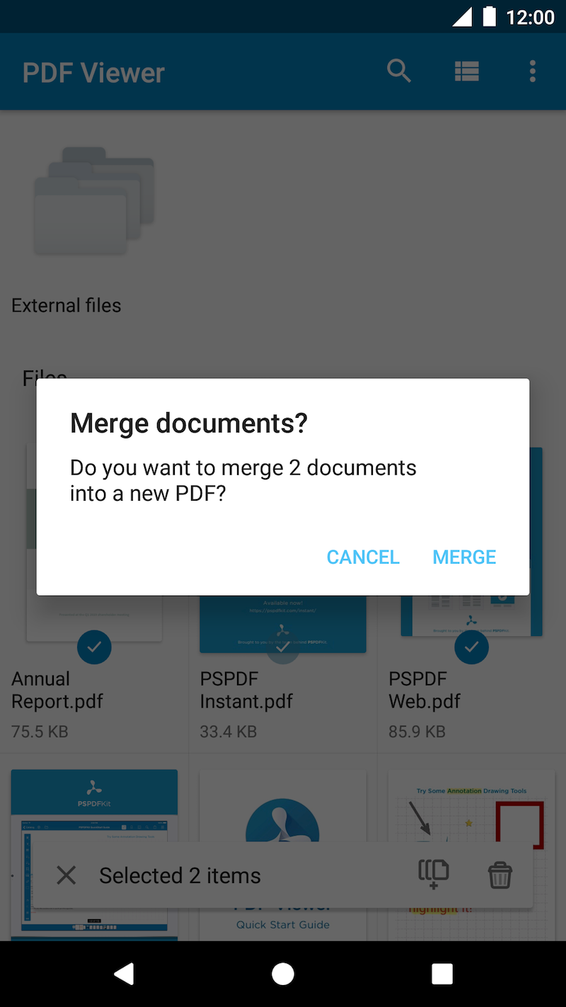 Подтверждение объединения документов в PDF Viewer Pro