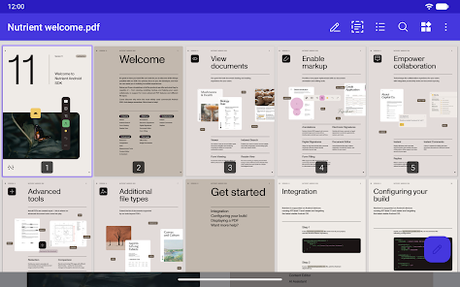 Сетка страниц PDF Viewer Pro для навигации и управления листами