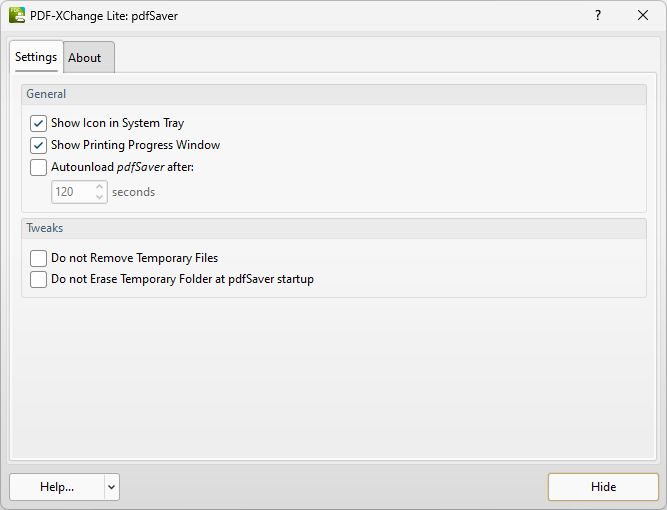 Настройки pdfSaver PDF-XChange Lite