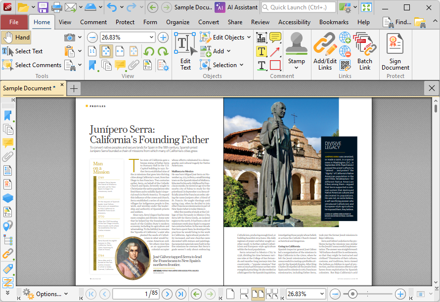 Рабочее окно PDF-XChange Editor Plus с лентой и открытым документом