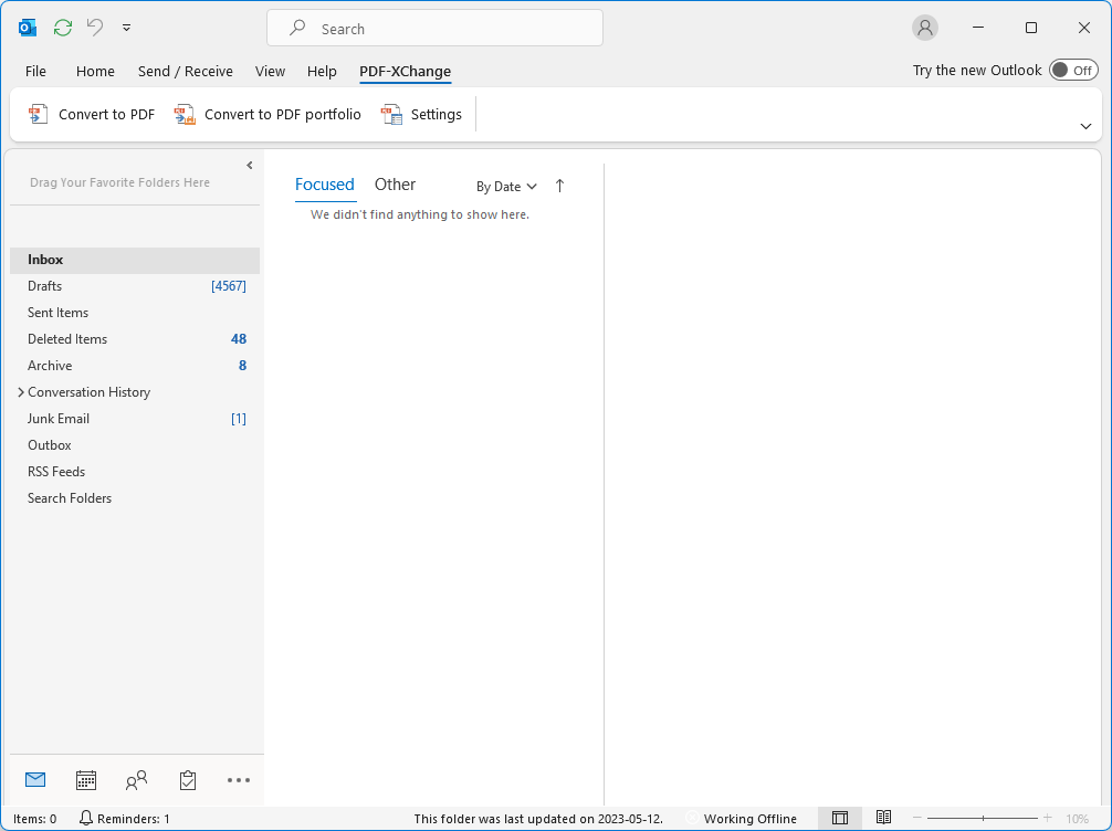 Вкладка PDF-XChange в Outlook