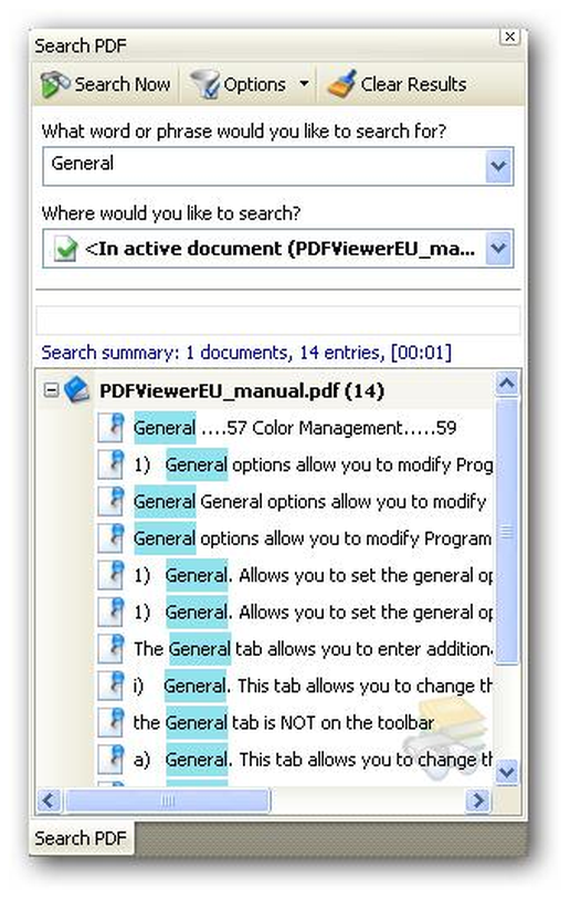 Панель поиска PDF-XChange Viewer