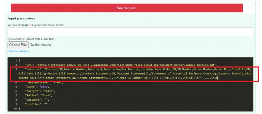 Правила классификации документа в PDF.co API Tester