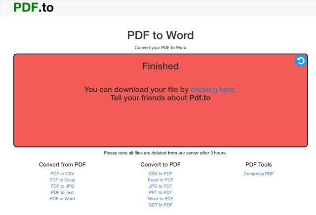 Экран завершённой конвертации PDF.to
