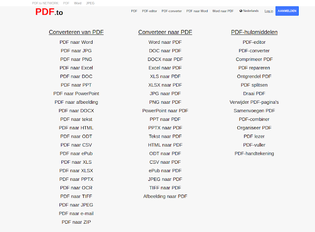 Список операций PDF.to для конвертации и обработки страниц