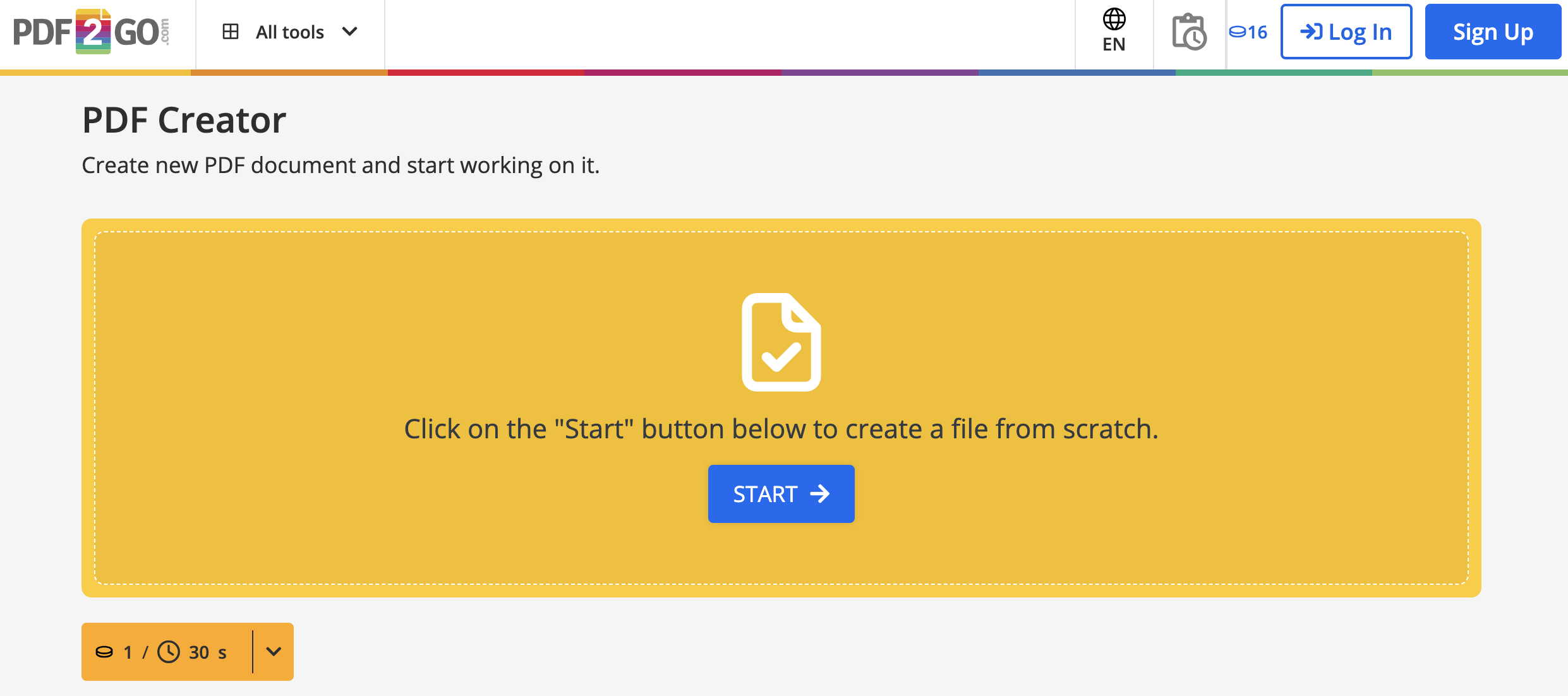 Инструмент PDF Creator для создания нового документа