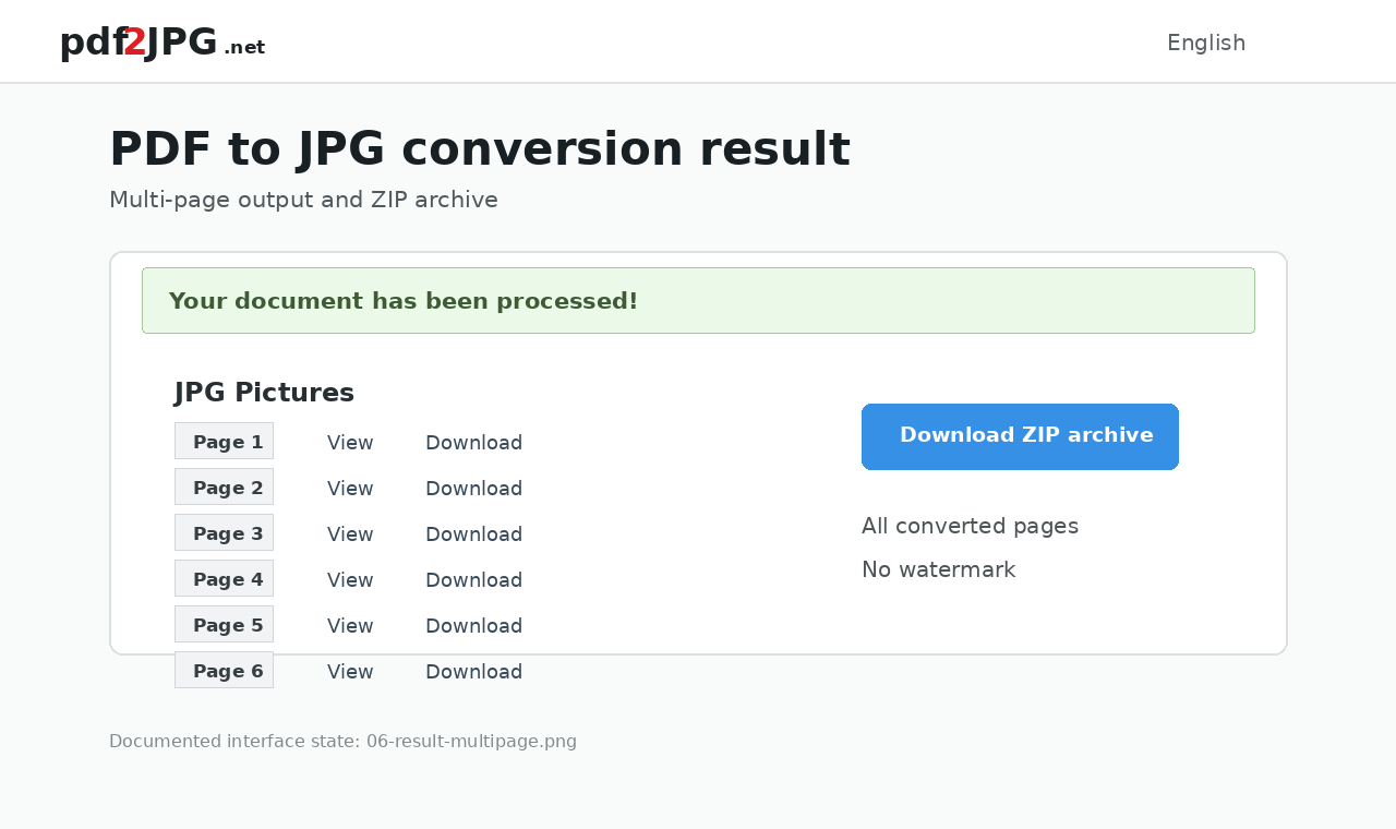 Интерфейс PDF2JPG.net: Что происходит с многостраничным PDF