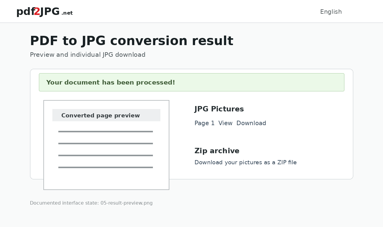 Интерфейс PDF2JPG.net: Загрузка страниц по одной и ZIP-архивом