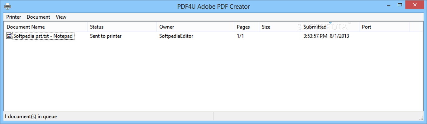 Очередь виртуального принтера PDF4U Adobe PDF Creator в PDF4Free