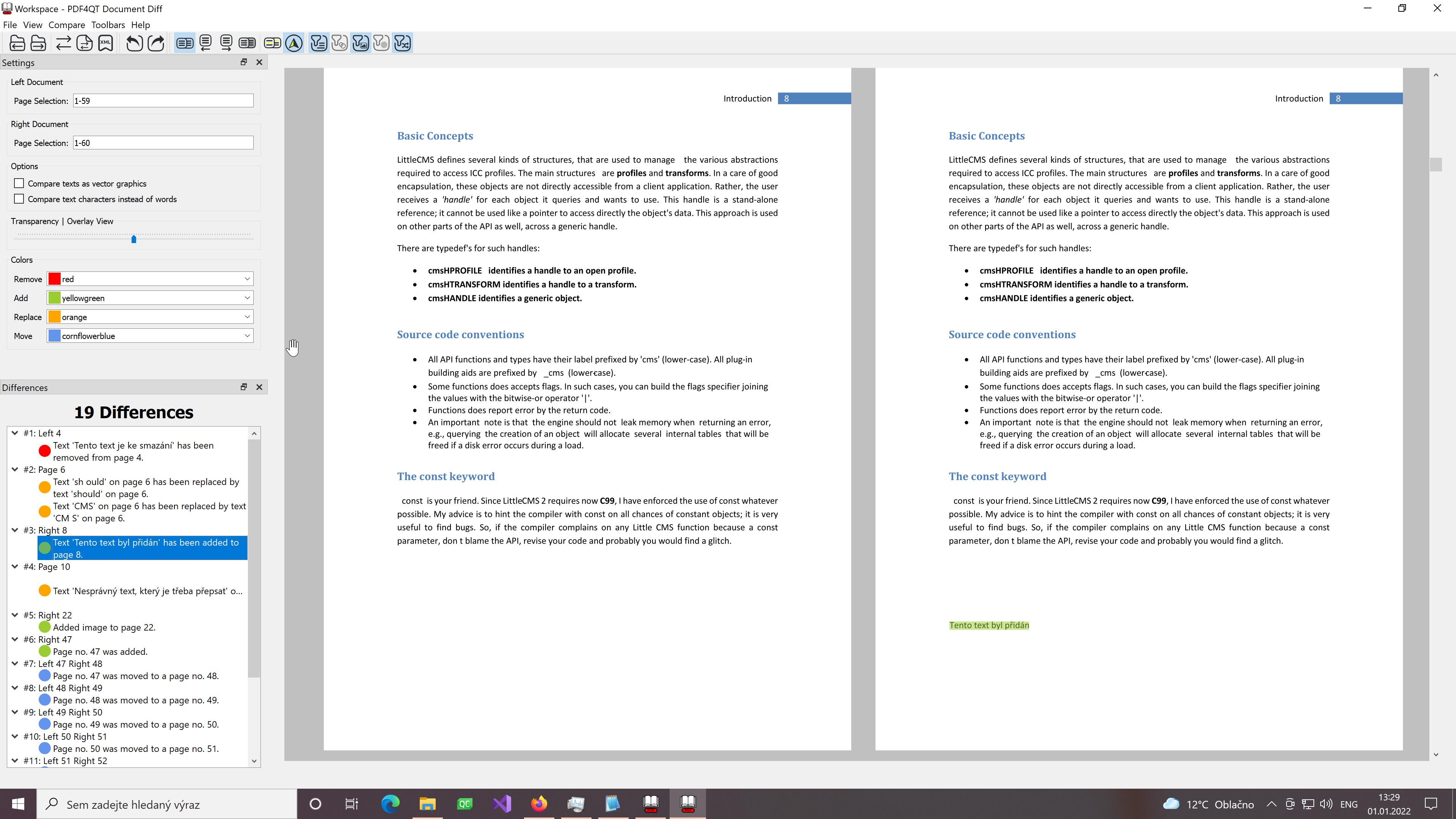 PDF4QT DocDiff: два документа рядом и список различий