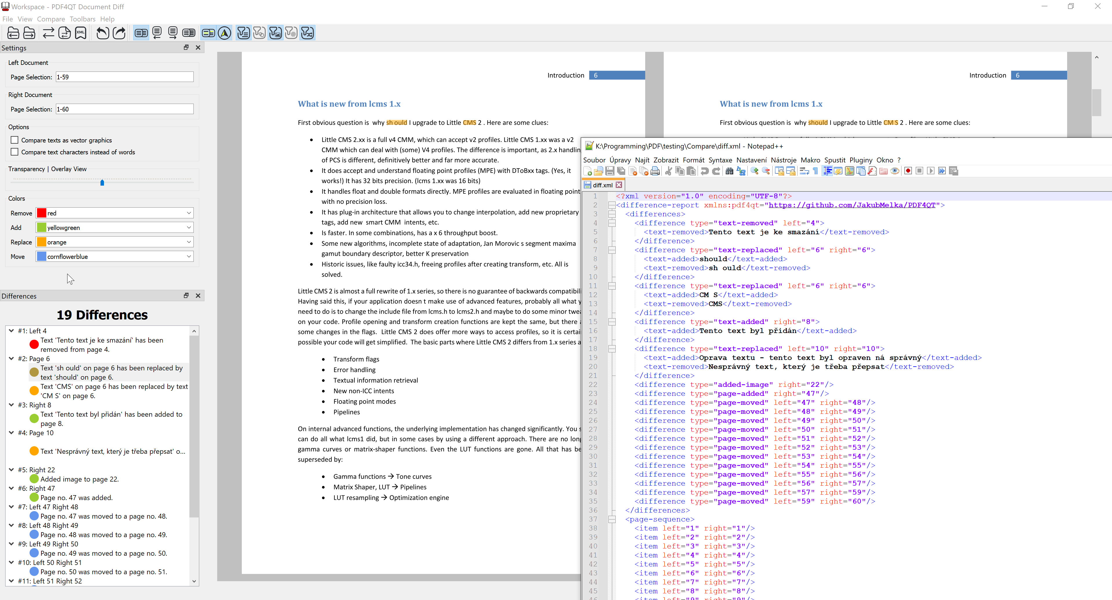 PDF4QT DocDiff: экспорт перечня различий в XML