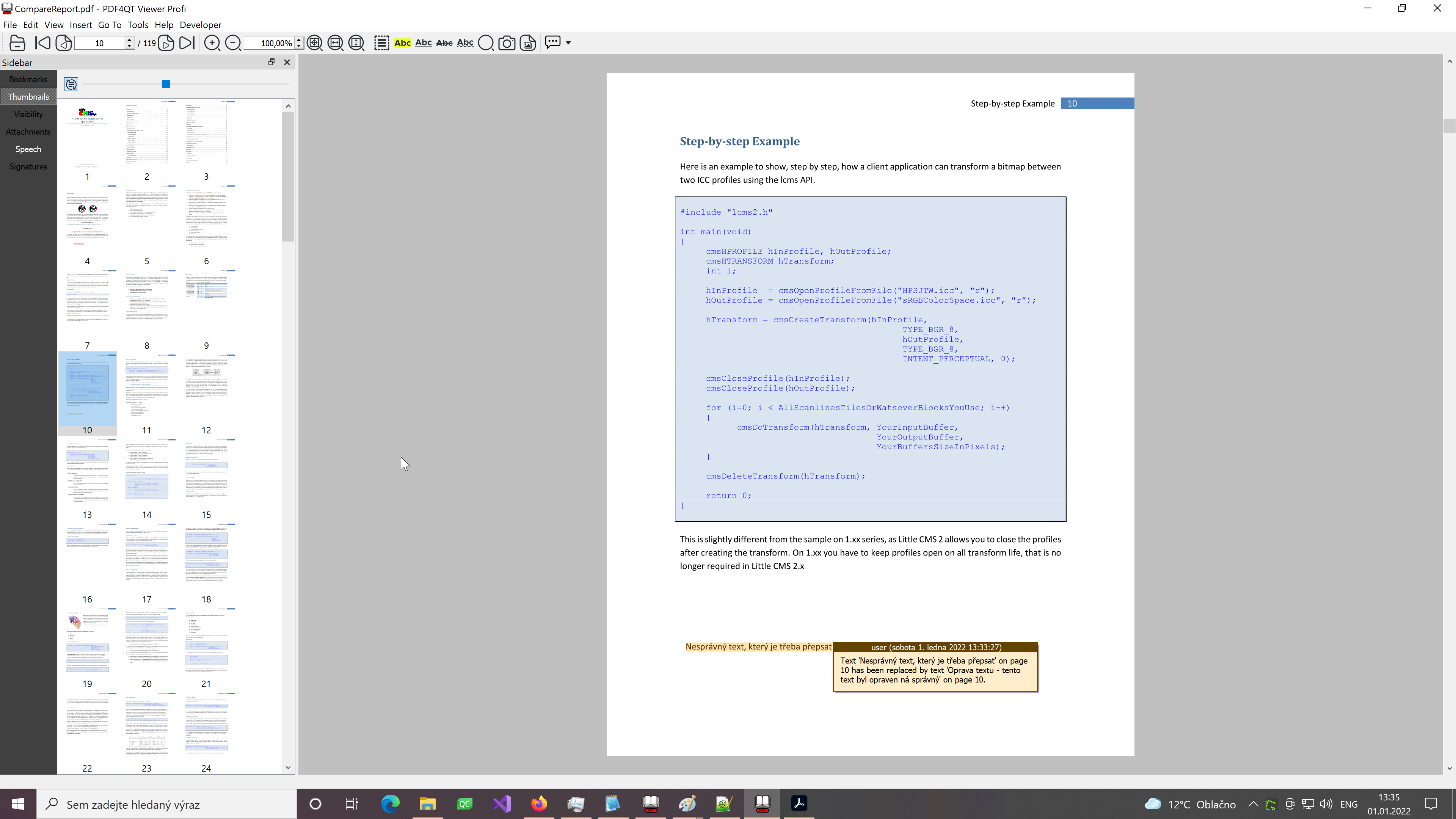 PDF4QT: просмотр найденного изменения и связанного комментария