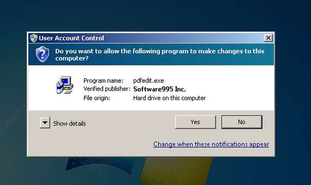Запрос контроля учётных записей для PdfEdit995 с издателем Software995