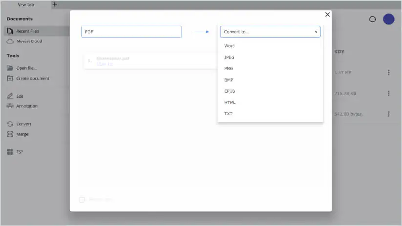 Выбор формата экспорта PDF в PDFChef