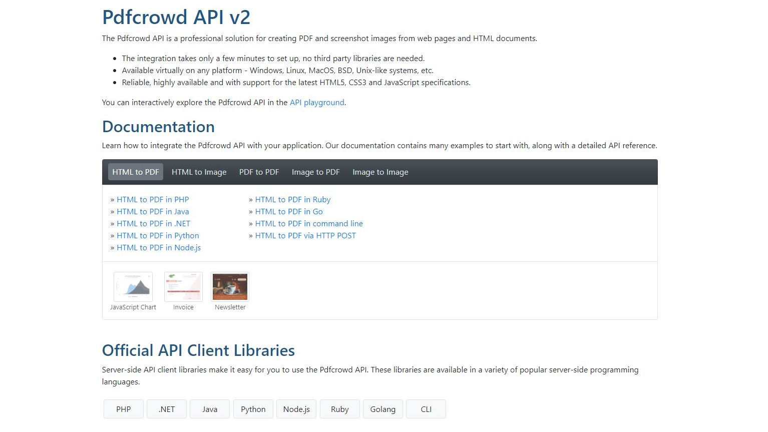 Раздел документации и список официальных клиентских библиотек