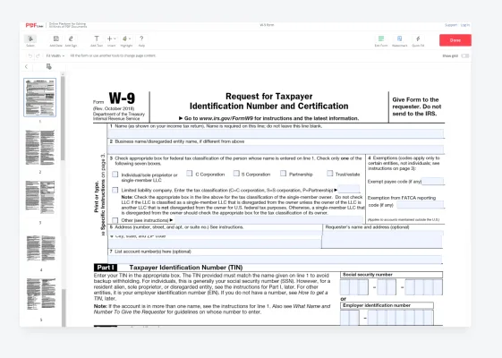 Форма W-9 в редакторе PDFLiner