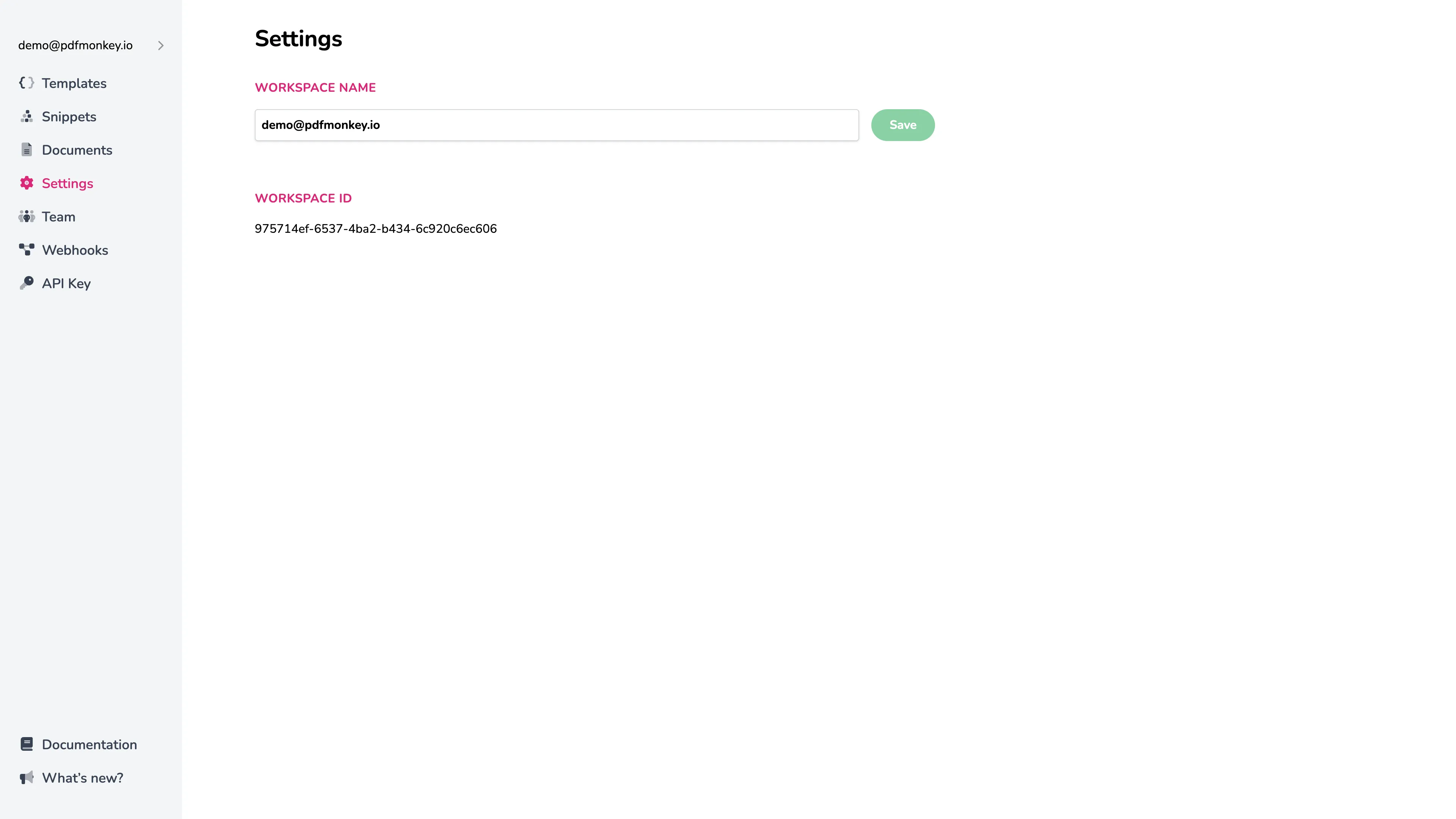 Настройки приложения PDFMonkey