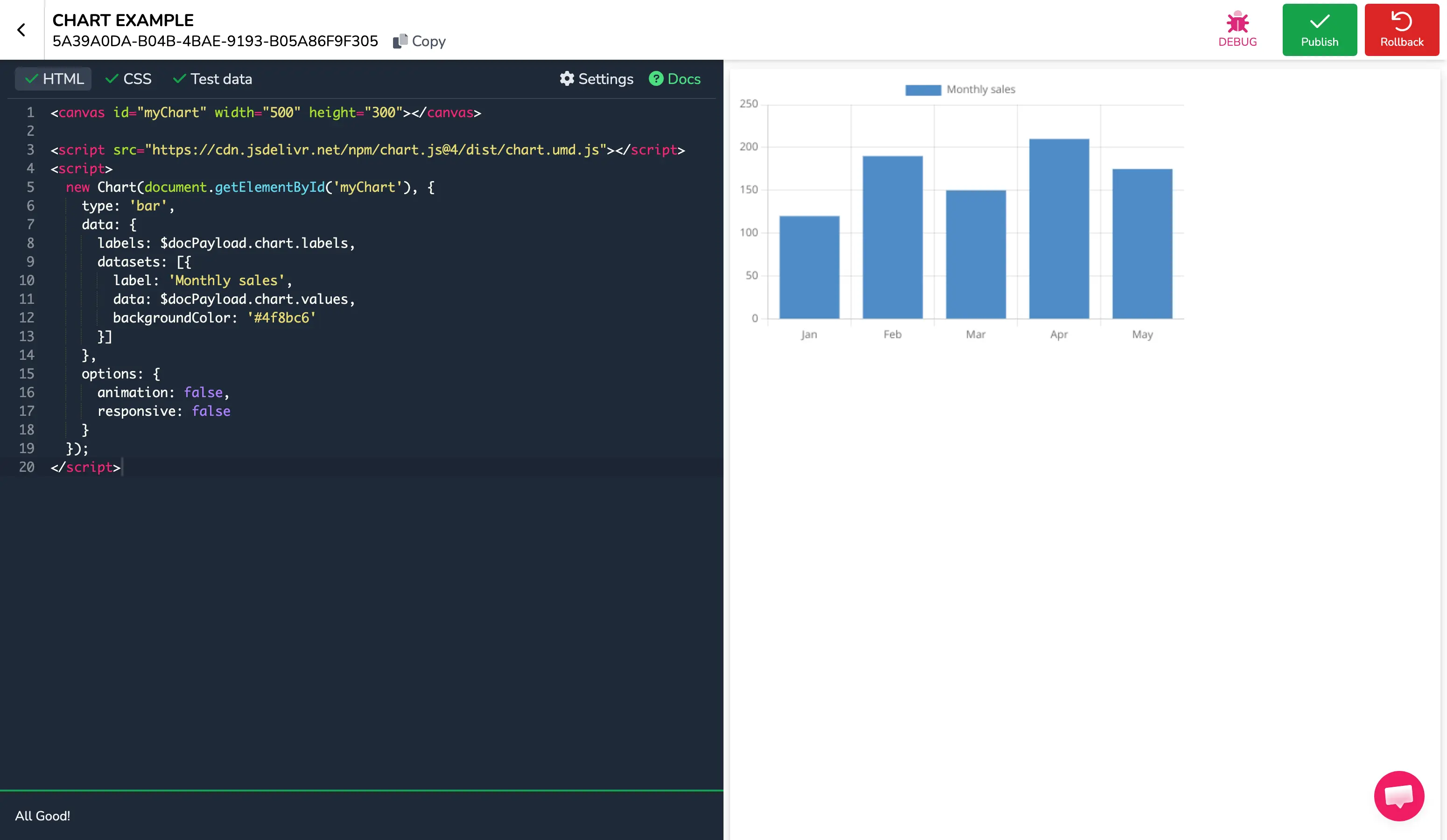 Диаграмма, созданная JavaScript в PDFMonkey