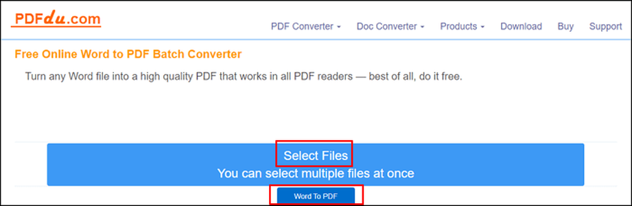 Форма PDFdu для пакетного преобразования Word в PDF