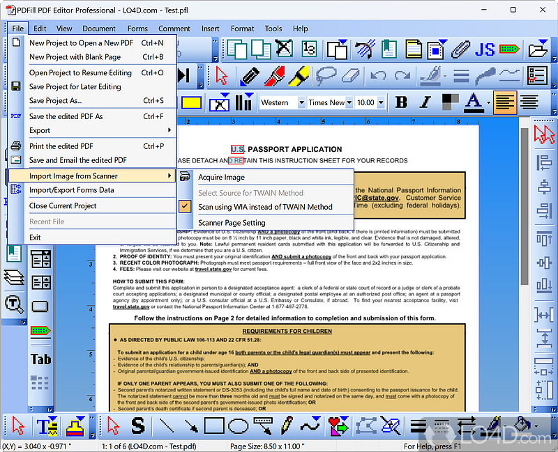 Меню File в PDFill PDF Editor с командами открытия, сохранения и печати